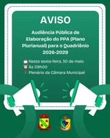 ATENÇÃO: PRIMEIRA AUDIÊNCIA PÚBLICA PARA ELABORAÇÃO DO PPA 2026-2029